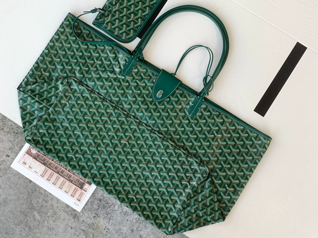 Rare Goyard Saint-Louis Voie-Claire PM Tote bag in White and Green