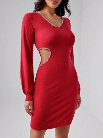 red sweater dress on model