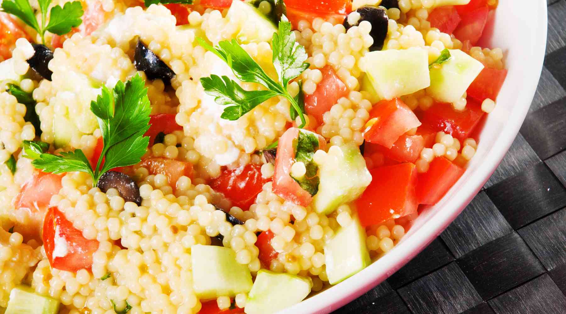 Couscous Salad with Avocado Almond Crust