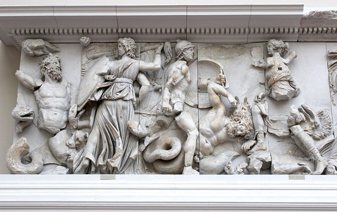 Hecate battles Clytius next to Artemis, Gigantomachy frieze, Pergamon Altar, Pergamon Museum, Berlin.