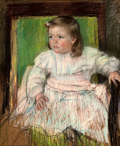 Seated Girl with white dress and pink sash