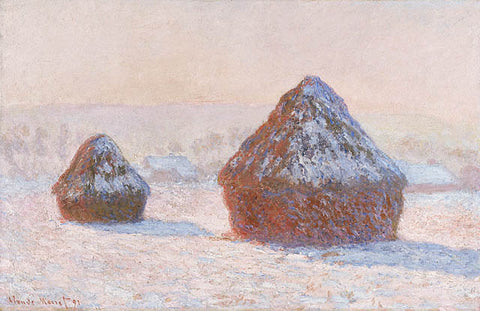 Haystacks with snow in the morning