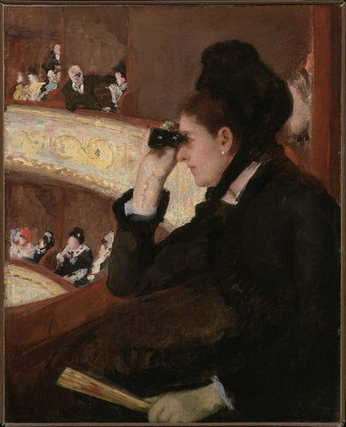 Woman looking through opera glasses