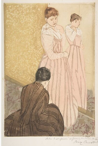 Women working on the hem of a dress in a fitting room From Mary Cassatt Art Tour Street Art Museum Tours