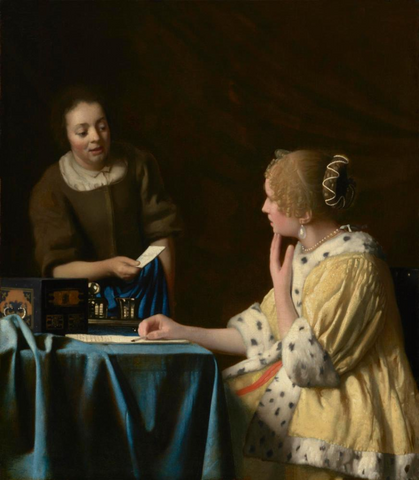 Maid handing her mistress a letter