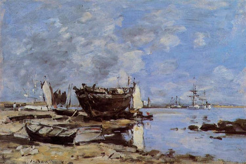 Ferry boats on the beach Plougastel, the Ferry Passage Eugene Boudin