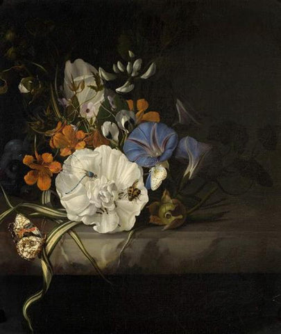 Spray of Flowers with Insects and Butterflies on a Marble Slab Rachel Ruysch Date: 1690