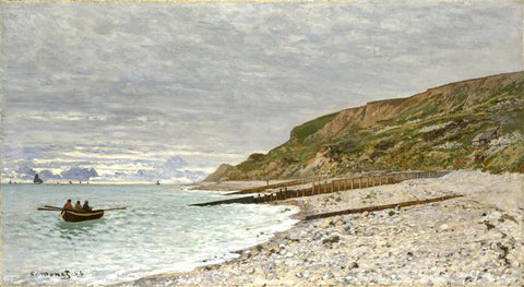 Row Boat rowing onto the Beach at Heve by Claude Monet