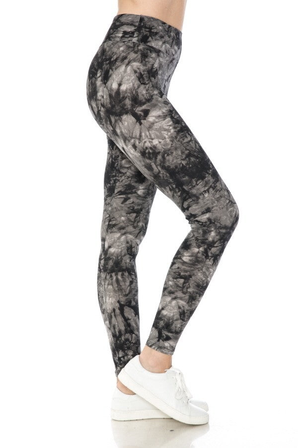 Yoga Style Banded Lined Tie Dye Printed Knit Capri Legging With