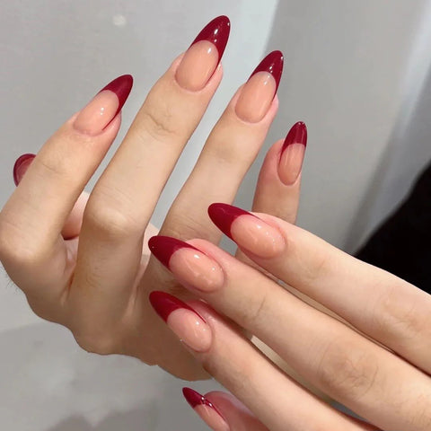 Noble Red French Tips Nails Medium Almond