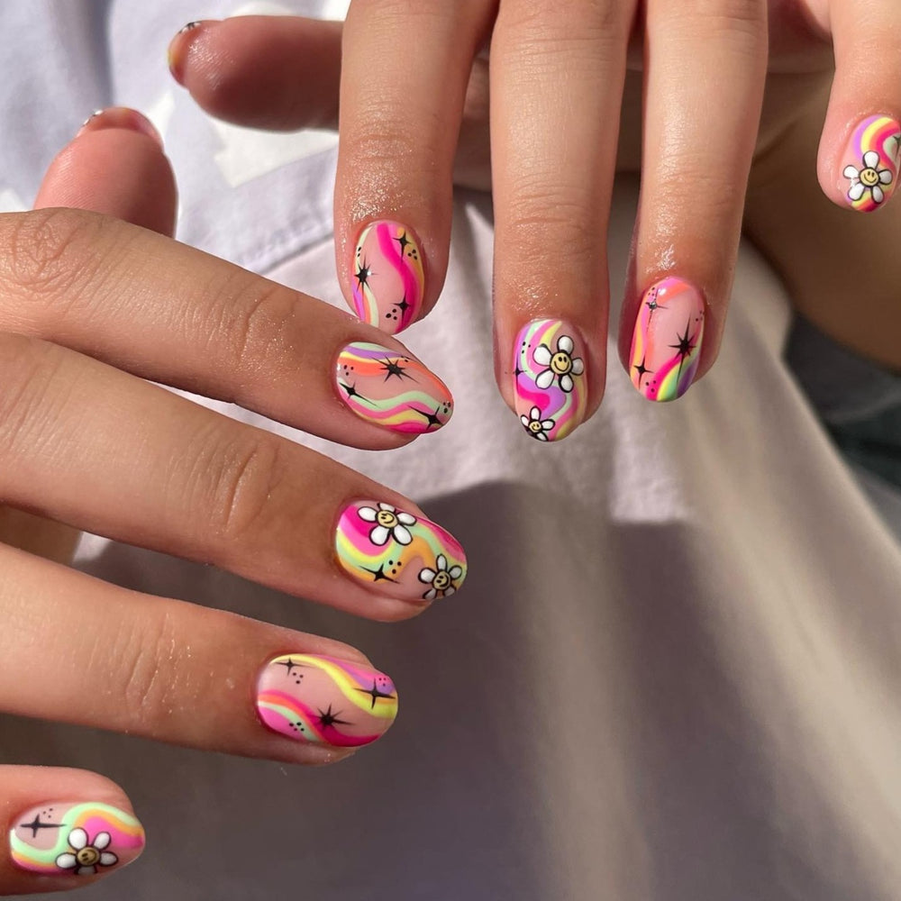Hibiscus Flower Summer Nails Press on Stick on Nails Short 