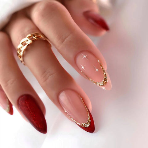Prestigious Glitter French Tips Nails Red Medium Almond