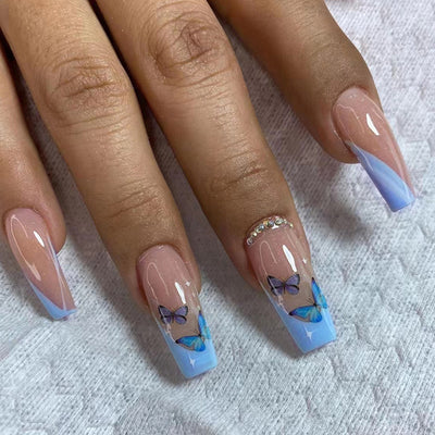 Bright Butterfly French Tips Nails 