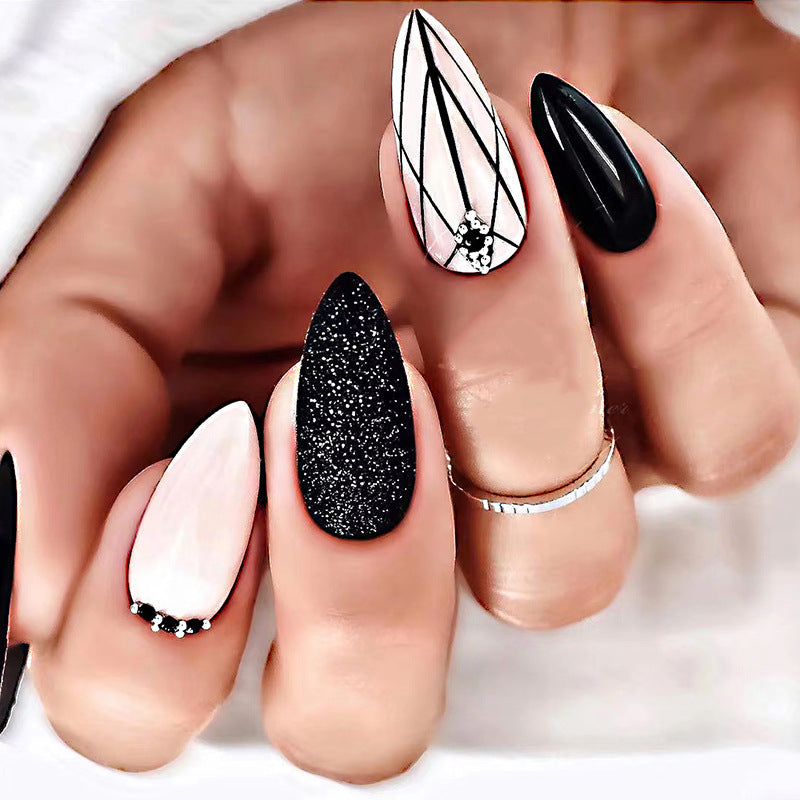 black oval nails designs