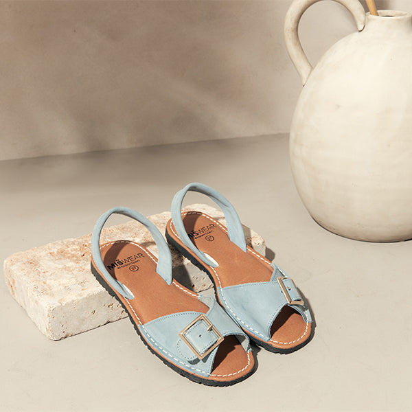 Turquoise Leather Espadrilles with Buckle Strap