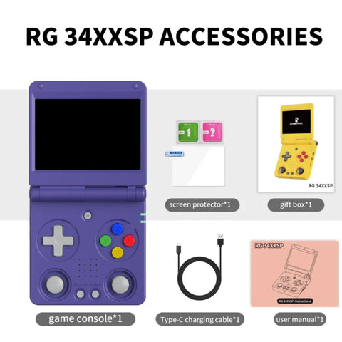 Anbernic RG34XXSP accessories and inclusions