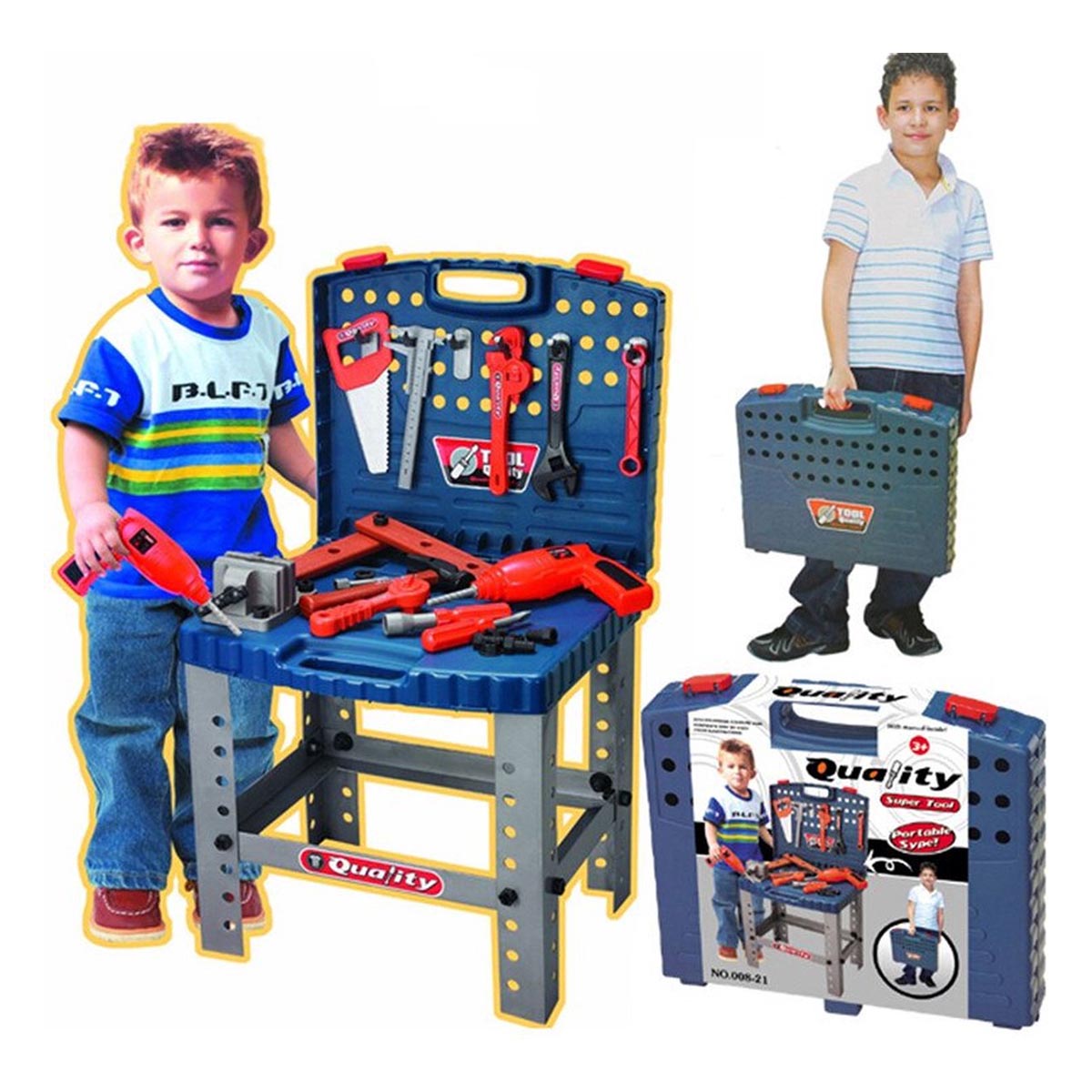 <tc>Ariko</tc> XL Workbench for children - toys - with working drill - in handy carrying case - with accessories - 67 parts - 70 cm high - Including 2 x Philips AA batteries
