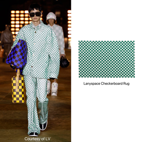 LV green checkered and lanyspace green checkered rug