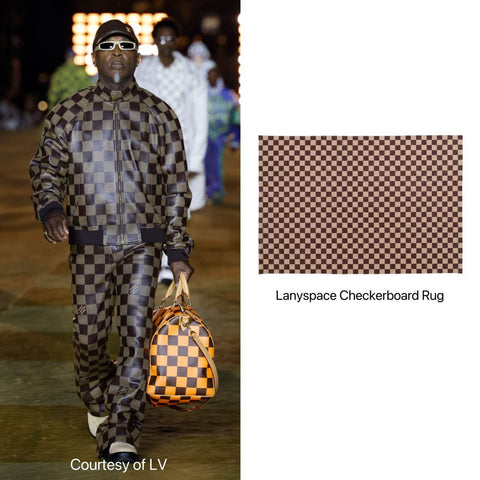 LV brown checkered show and lanyspace brown checkered rug