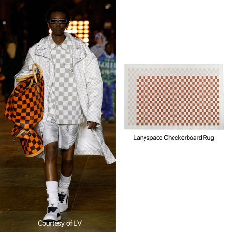 LV beige and brown checkered and lanyspace beige and brown checkered rug
