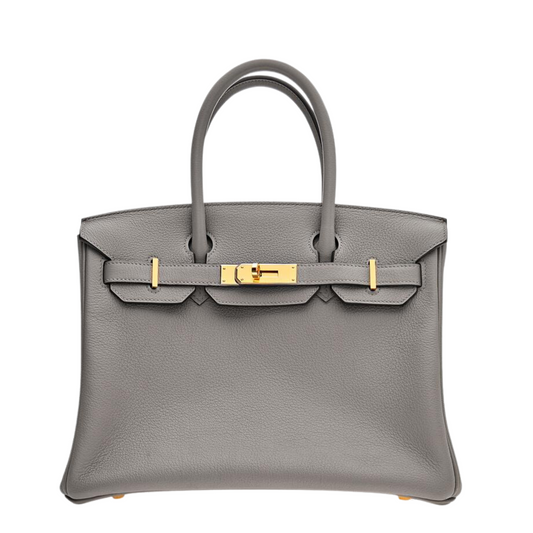 Hermes Birkin 30 Handbag Gris Etain Togo Leather With Gold