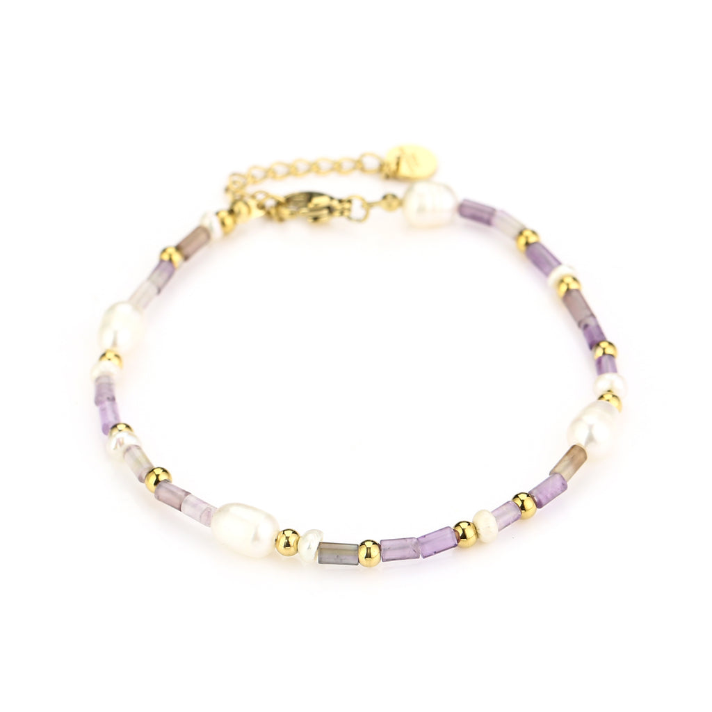 Beadsbracelet pearls purple and gold