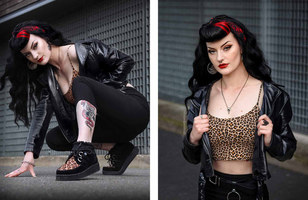 Viva High Creepers in Suede Leopard worn by Miss Amber Louise