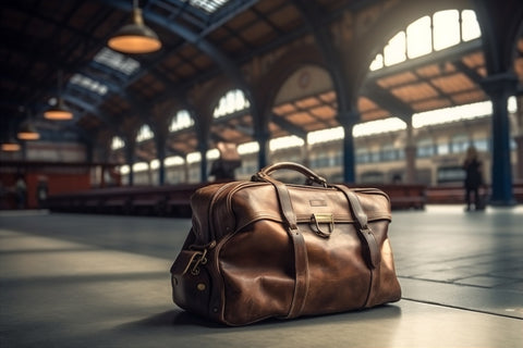 Brown Leather Bag on the platform