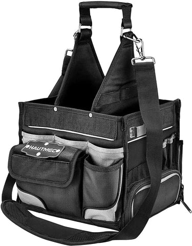 HAUTMEC Pro Electrical & Maintenance Tool Bag Tool Tote With Extra Parts Tray, 11-Inch 1680D Heavy-duty Electricians Tool Carrier, Removable Shoulder Strap and 37 Tool Storage Pockets HT0174-TB