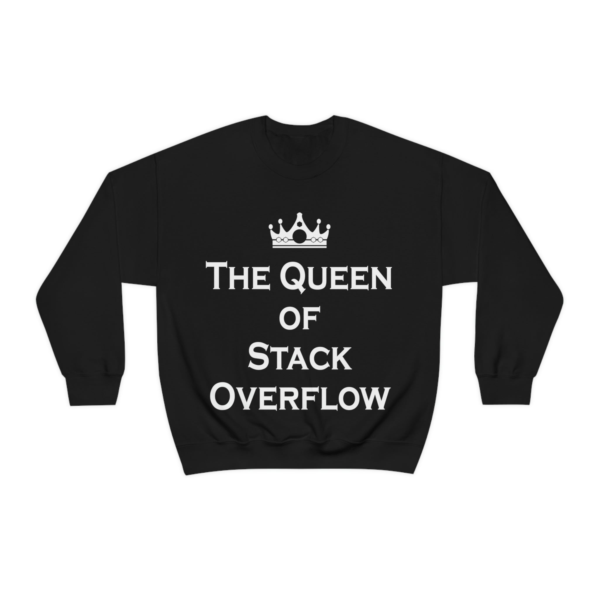 The Queen of Stack Overflow IT Funny Coding White Text Unisex Heavy Blend™ Crewneck Sweatshirt