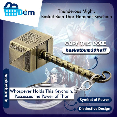 Thunderous Might Basket Bum Thor Hammer Keychain