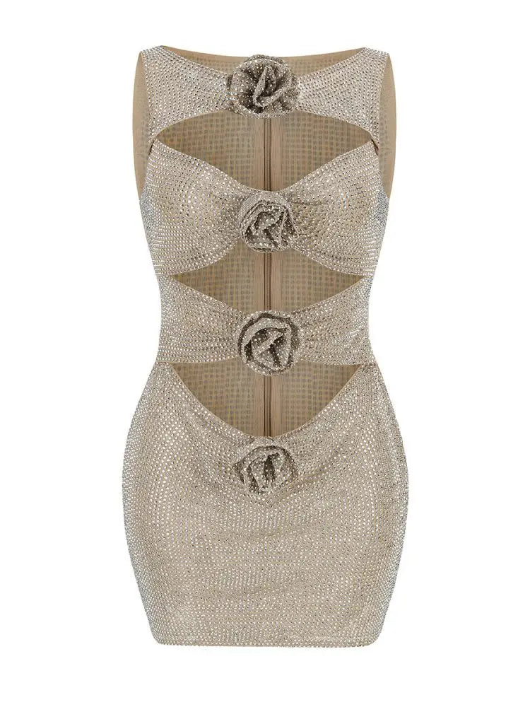 Silver Flora Cut-Out Mini Dress