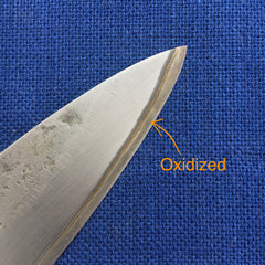 Edge of blade oxidized