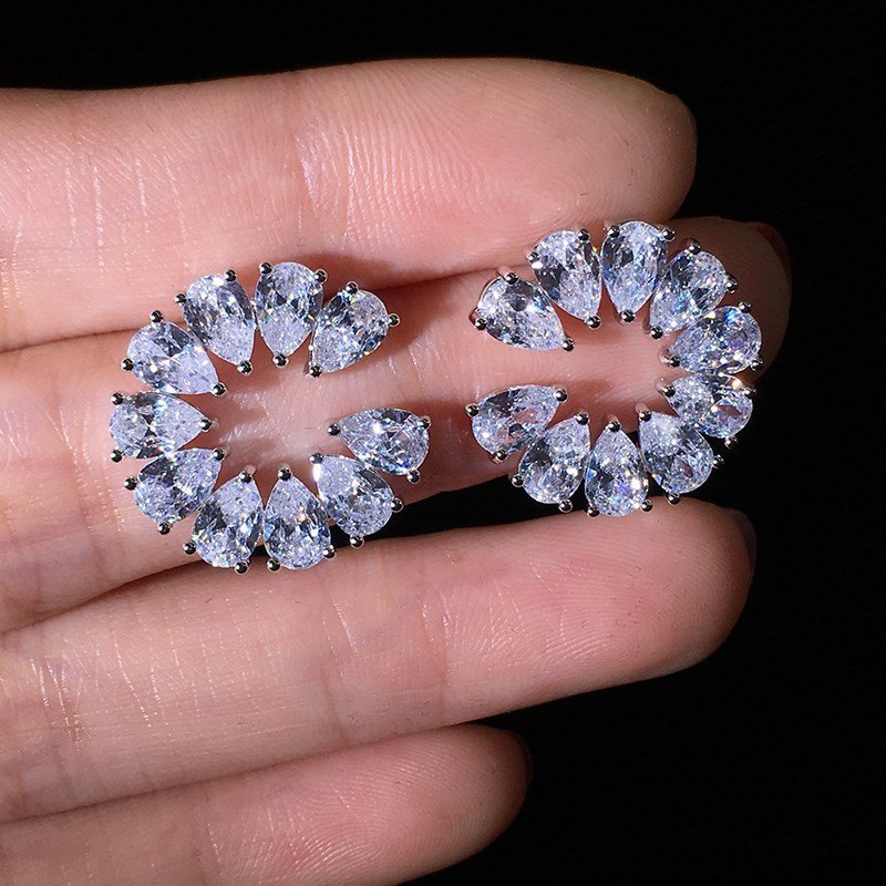 Korea Exquisite Large C-shaped Earrings Silver Colored Cubic Zirconia Earrings Fashion Ladies Jewelry Women Jewelry
