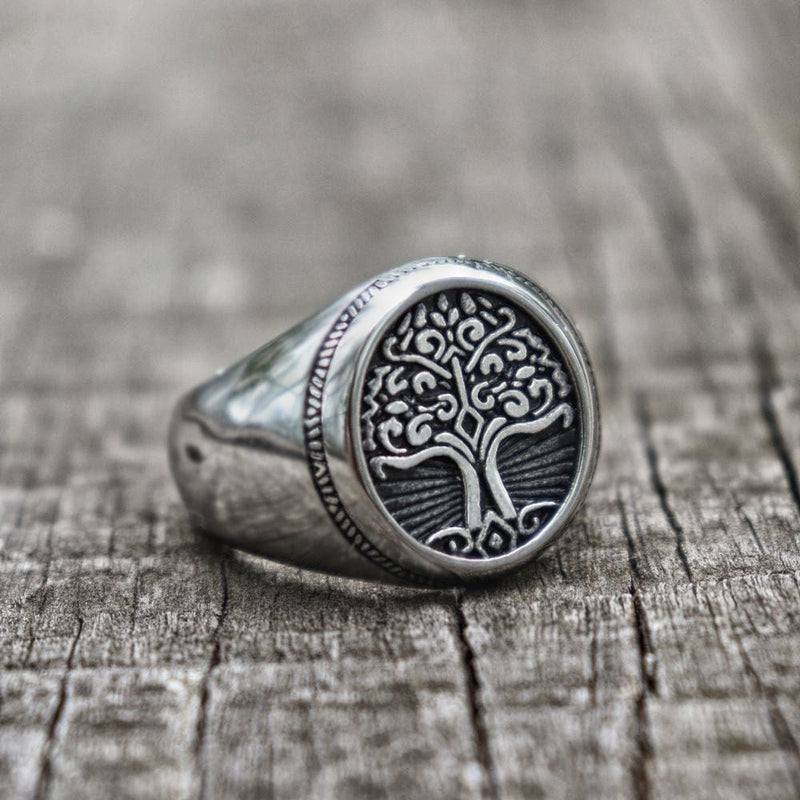 Stainless Steel Tree of Life Signet Ring Classic Men Viking Amulet Rings