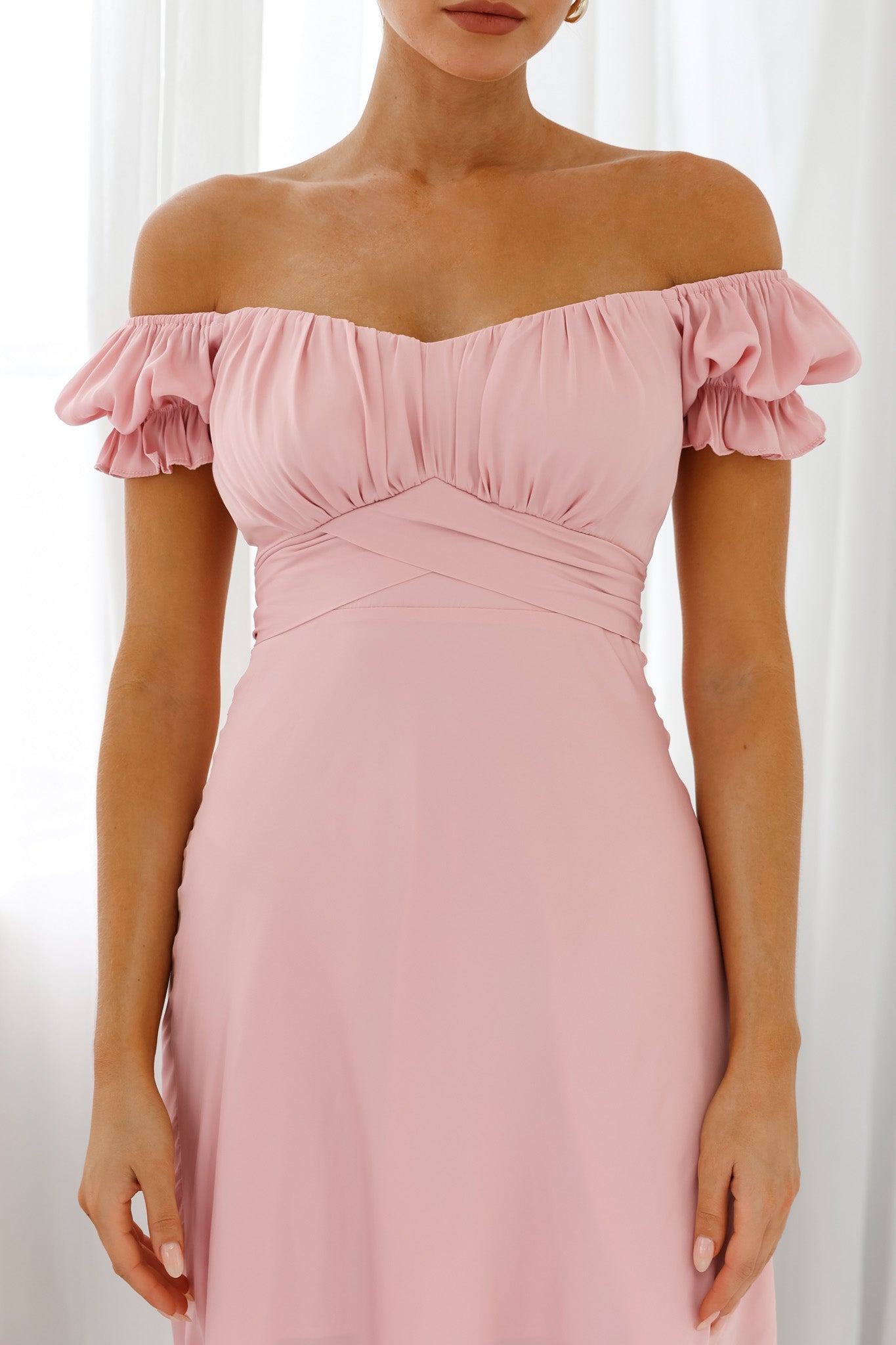 Shop The Linka Off Shoulder Tie Back Midi Dress Blush Selfie Leslie Australia 4435