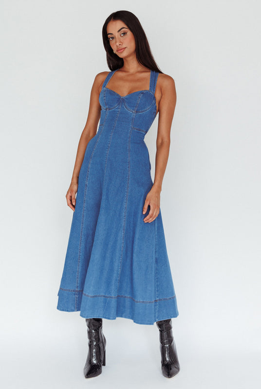 Urban Bliss Blue Denim Strappy Tiered Cami Dress