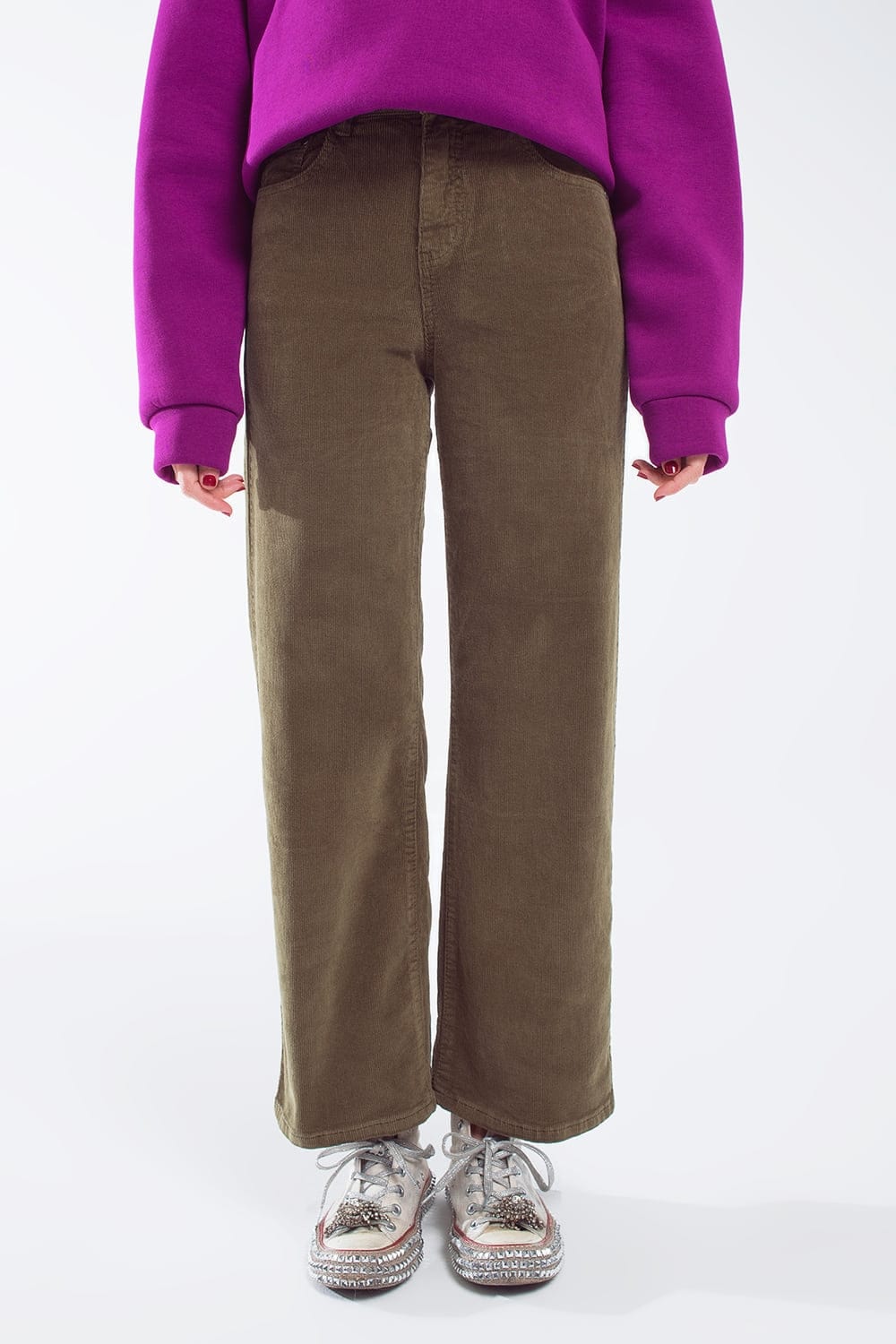Cropped Cord Pants In Khaki