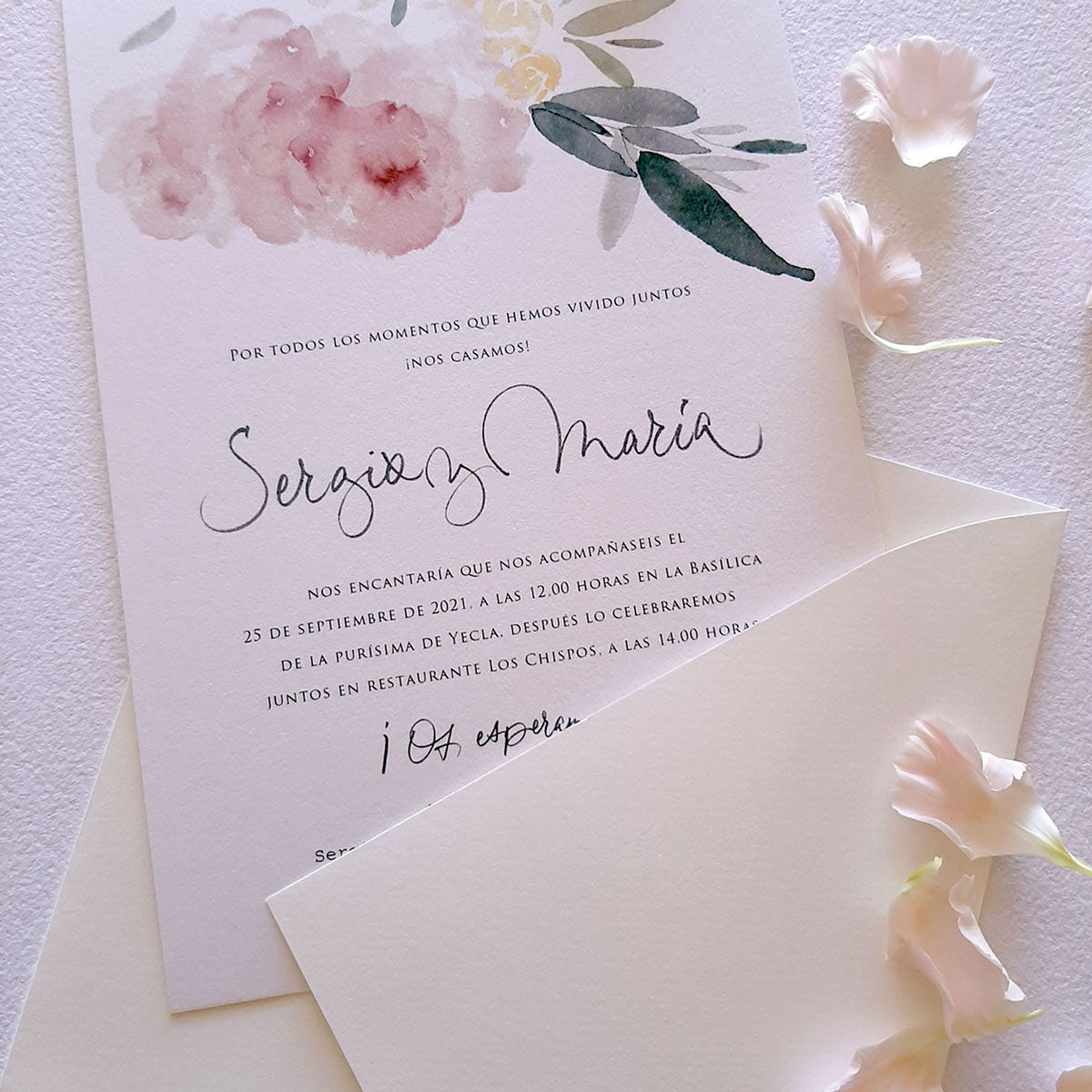 Invitación de boda Peonías - Escritas a mano