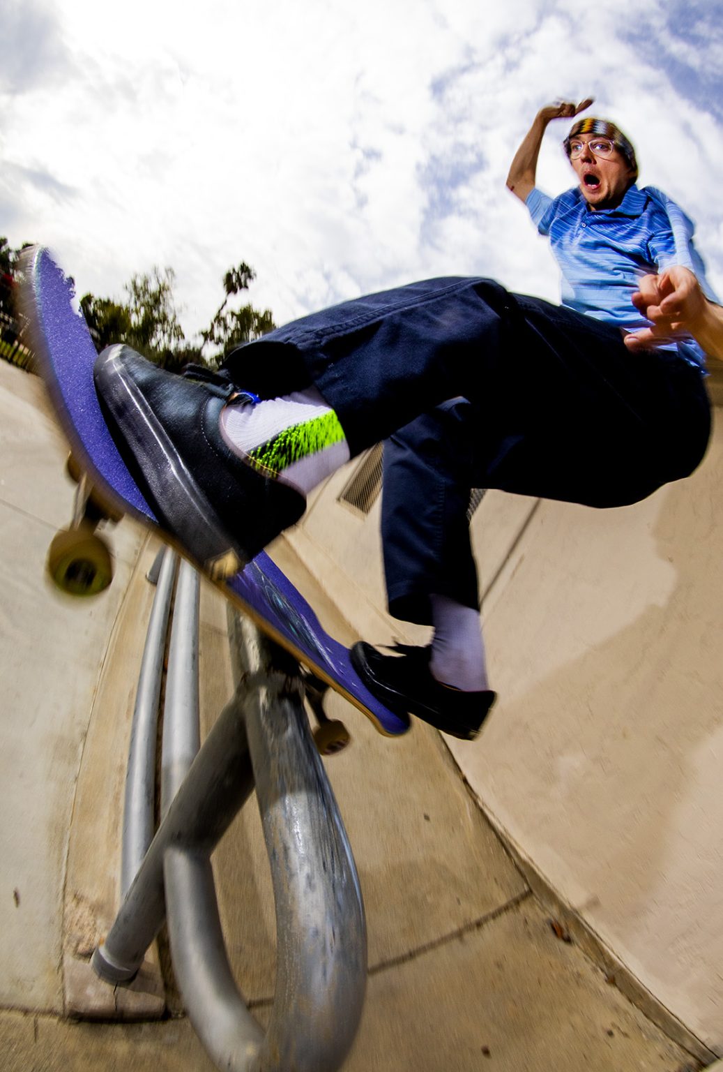 Image of Chris Milic skating a rail in some Last Resort AB Skate Shoes