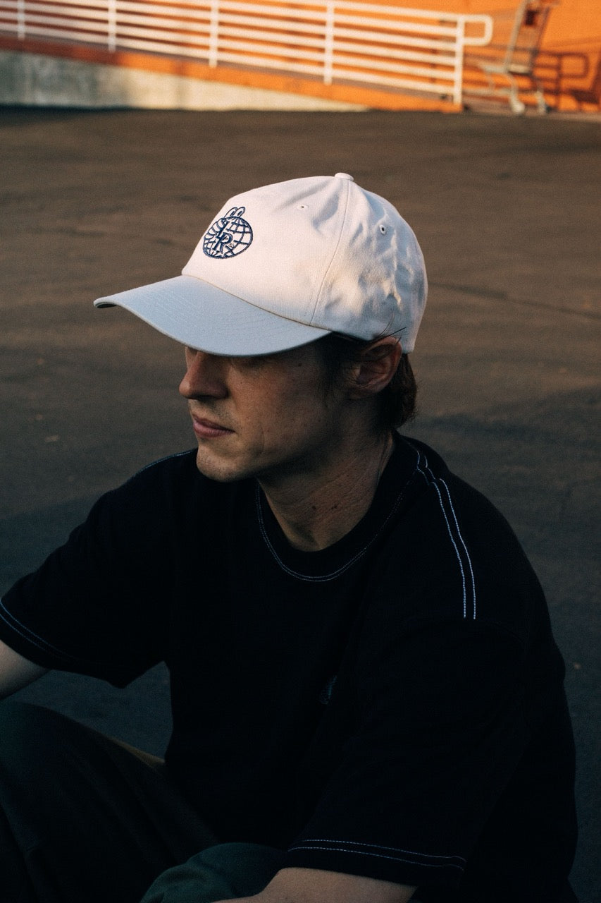 Image of skate wearing the Last Resort AB Daddy Cap in Beige