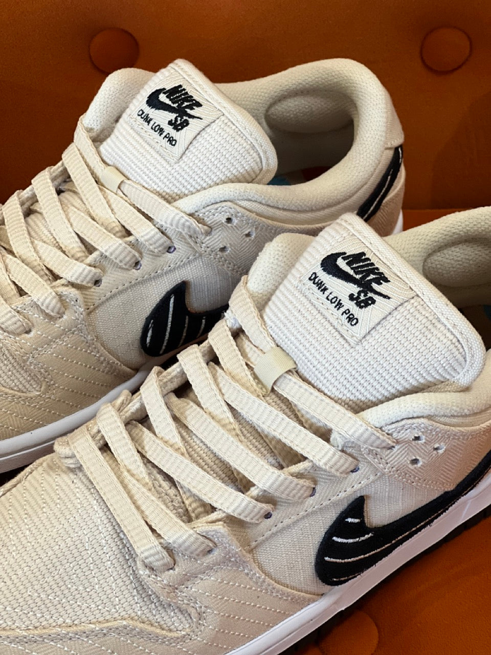 Close up image of the top of the Nike SB Dunk A&P Dunk Low