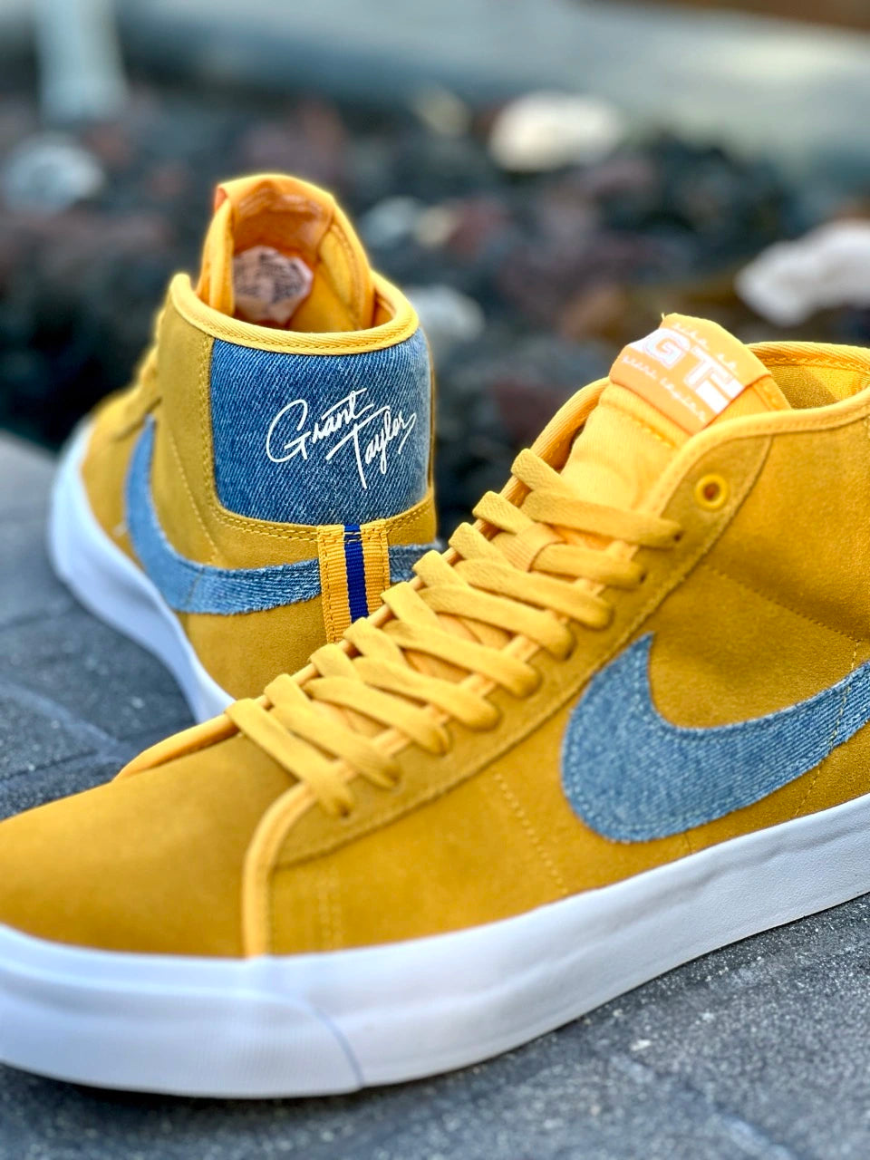 Image of the Nike SB Blazer Mid Grant Taylor in University Gold