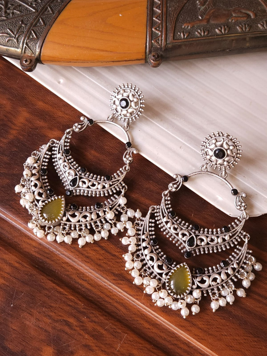 Kriaa Brown Crystal Stone Dangler earrings