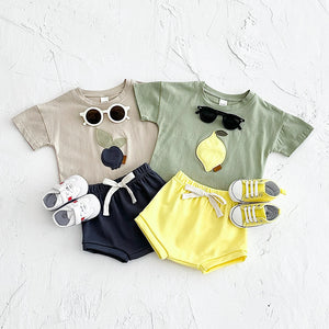 Fruit Print Round Neck T-shirt & Shorts - Elefunny