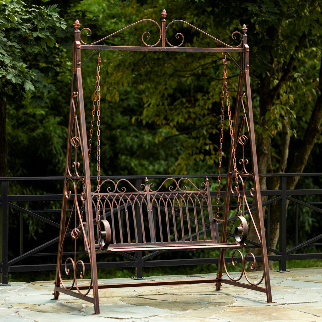 outdoor metal swing bench