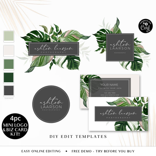 Customizable Tropical Modern Business Card Template, DIY Edit Business