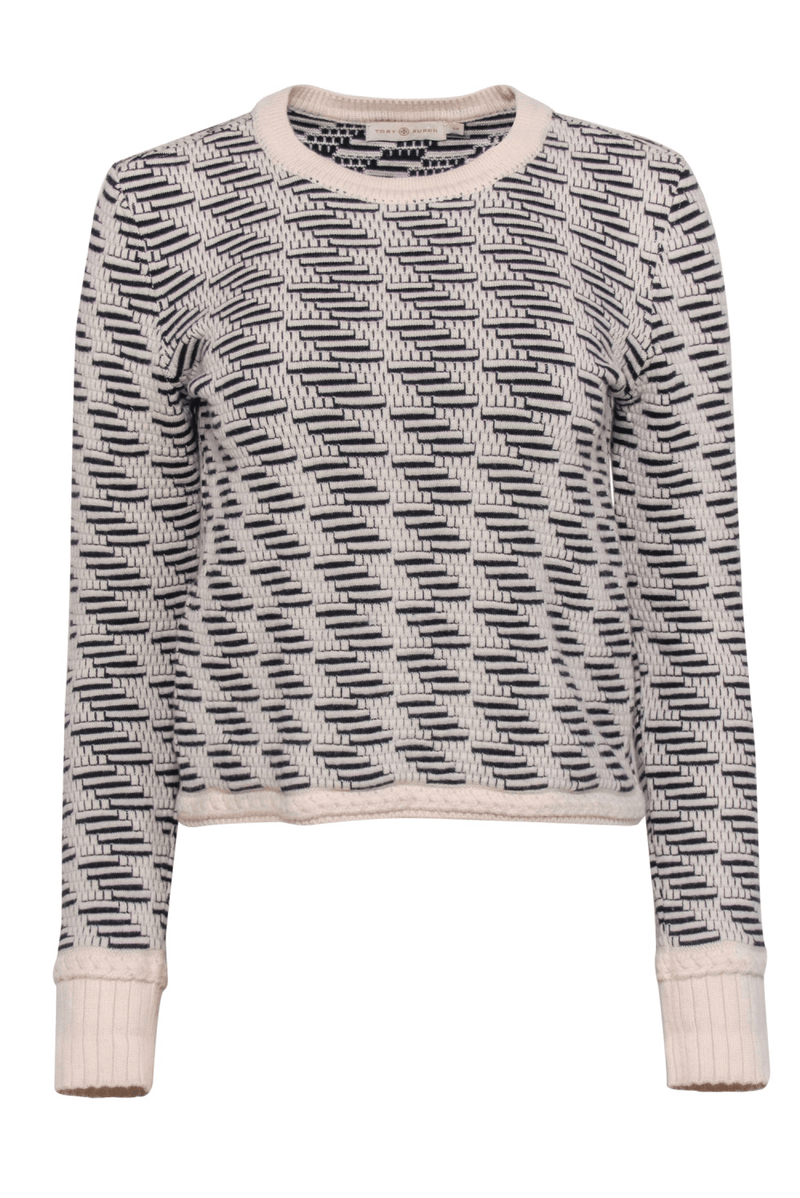 Tory Burch - Ivory & Black Textured Knit Wool Blend Sweater – Trendy Seconds