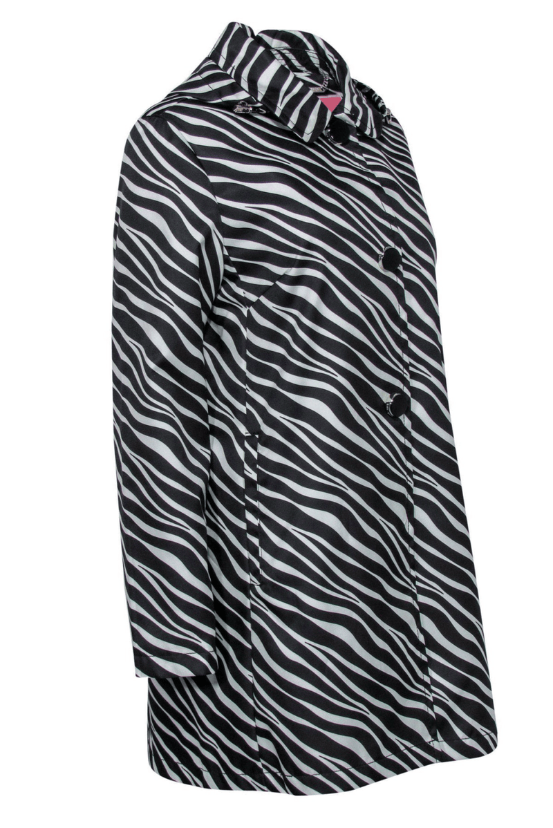 Kate Spade - White & Black Zebra Print Button-Up Hooded Rain Jacket –  Trendy Seconds