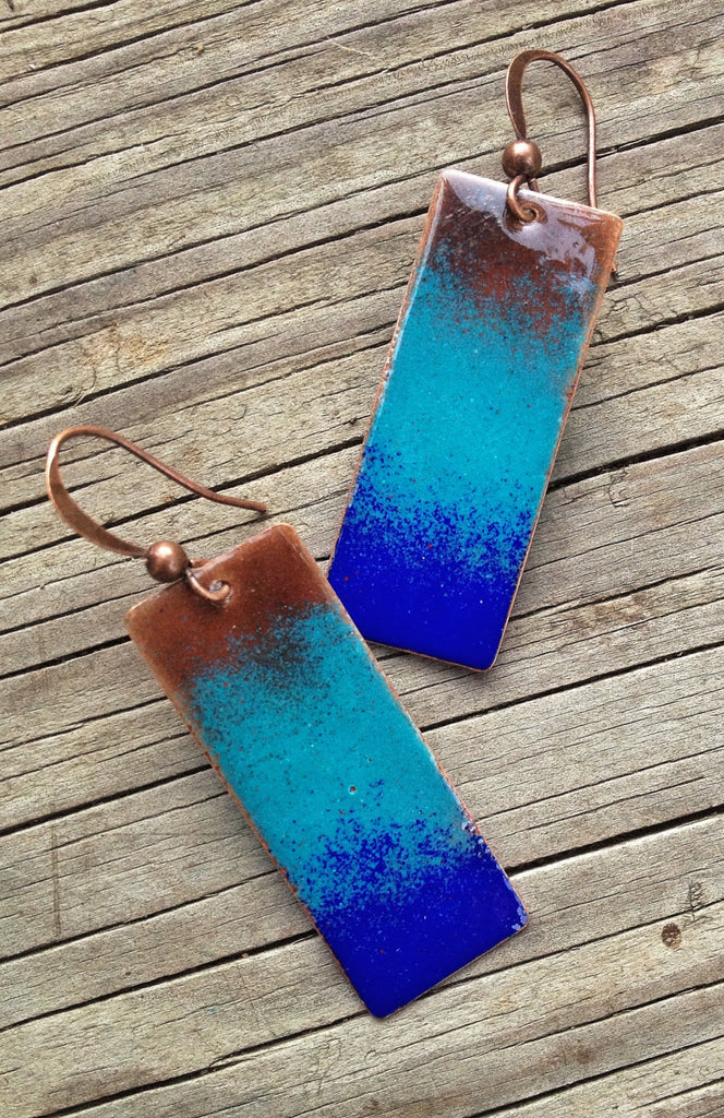 Blue and Brown Ombre Copper Enameled Earrings – Rustica Jewelry